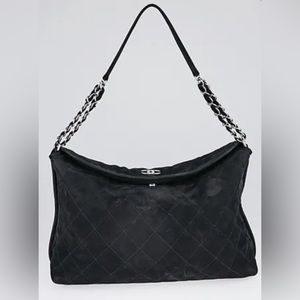 Chanel Black Quilted Suede French Riviera XL Hobo Shoulder Bag